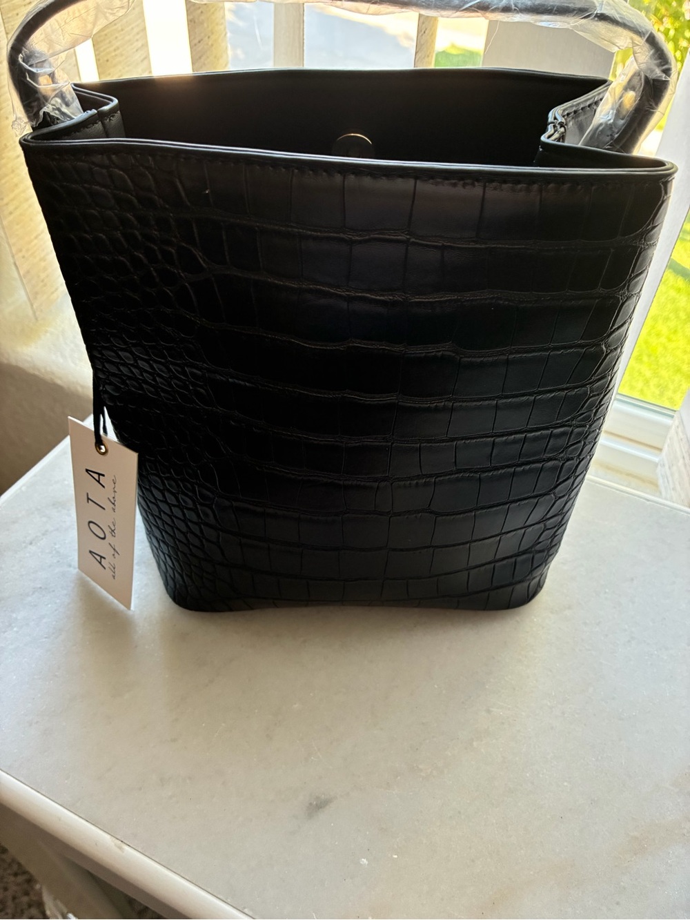 A.O.T.A. Women's Black Croc-Embossed Crossbody Bag